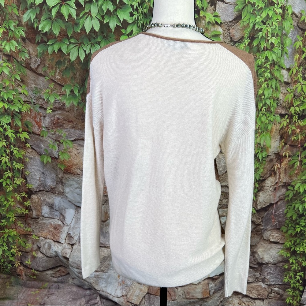 MADEWELL Oversized Colorblock Cream and Tan Merino Kimball Pullover Sweater, XS - Picture 9 of 13